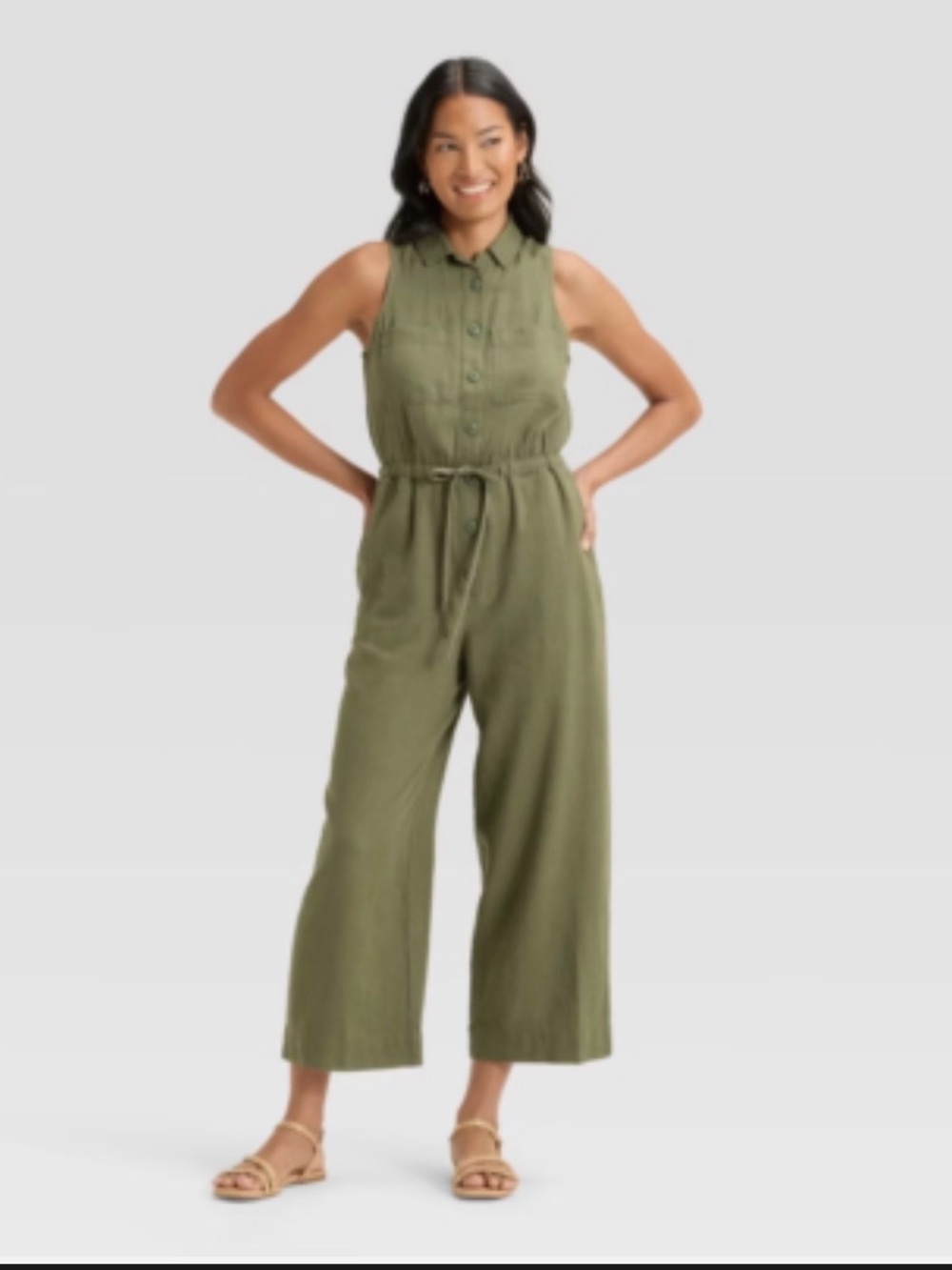 Universal Thread Button Front Linen Jumpsuit